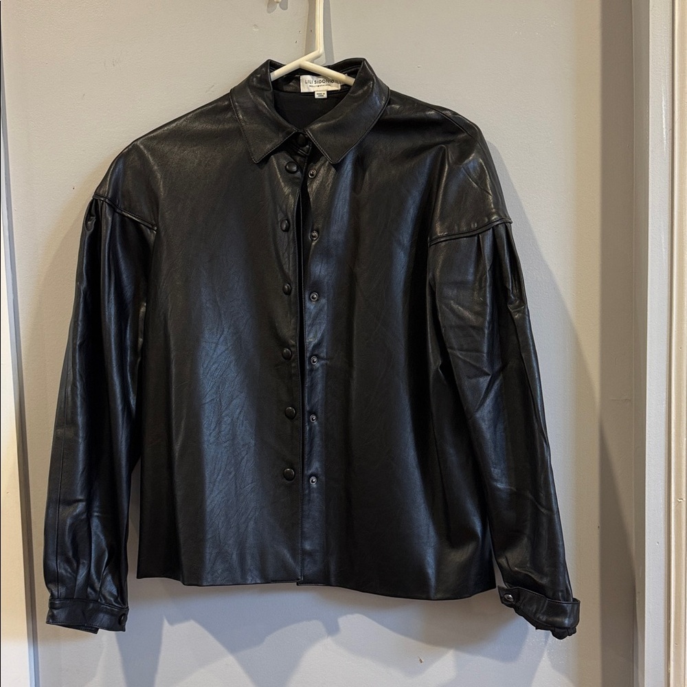 Black Faux Leather Button-Up Shirt